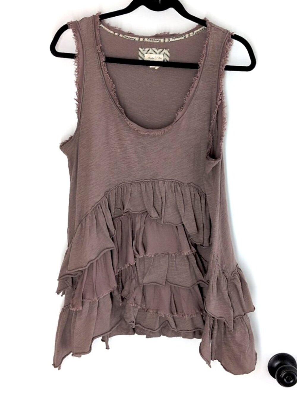 Meadow Rue tiered ruffle Petticoat tank L boho light mauve brown Anthropologie